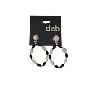 Deb Hoop Earrings Women Black White Beaded Silver Tone Y2K Glam Party